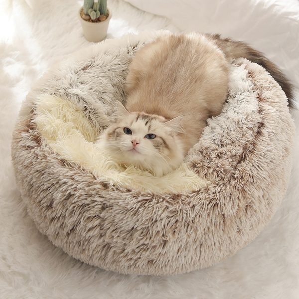 40/50cm Super Soft Cat Dog Bed Kennel Winter Warm Round Dog Puppy Sleeping Cushion Long Plush Pet Mat House