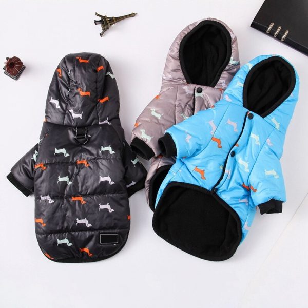 Autumn Winter Clothes For Dogs Dachshund Printed Cotton Down Jacket With Leash Ring Thicken Hoodie For Small Medium Dogs Puppy