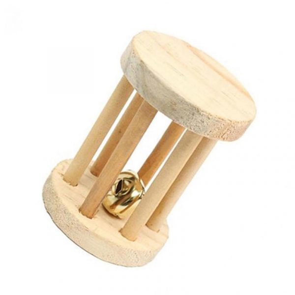 Cute Natural Wooden Rabbits Toys Pine Dumbells Unicycle Bell Roller Chew Toys for Guinea Pigs Rat Small Pet Molars Supplies