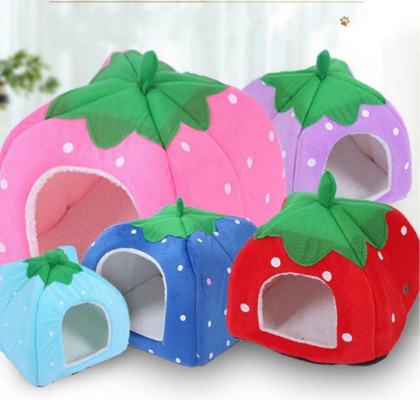 Pet Supplies Pet House Cute Soft Strawberry Pet Dog Cat Rabbit Bed House Kennel Doggy Warm Cushion Doghouse