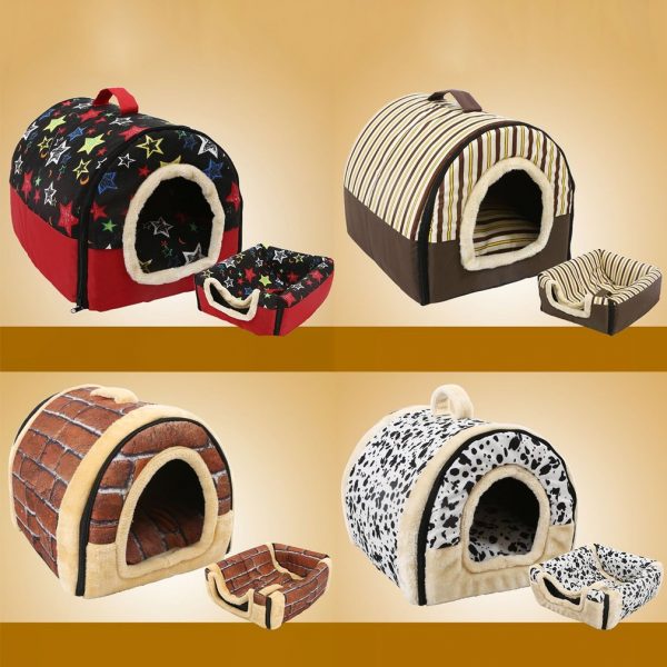 Portable Foldable Dog Puppy Cat House Kennel Nest Soft Bed With Mat For Small Medium Pet Comfortable Travel Tent