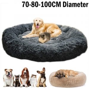 Round Long Plush Dog Beds for Large Dogs Pet Products Cushion Super Soft Fluffy Comfortable Cat Mat Supplies Accessories