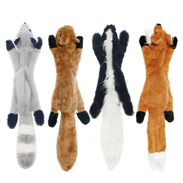 Pet Simulation Animal Plush Toy Interactive Squeaky Soft Chew Toy Skunk/Squirrel/Raccoon/Fox Shape Doll Sound Toy For Dogs