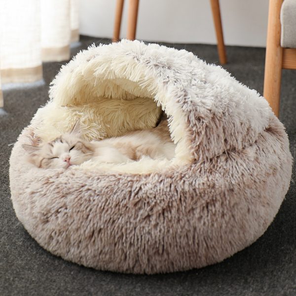 40/50cm Super Soft Cat Dog Bed Kennel Winter Warm Round Dog Puppy Sleeping Cushion Long Plush Pet Mat House