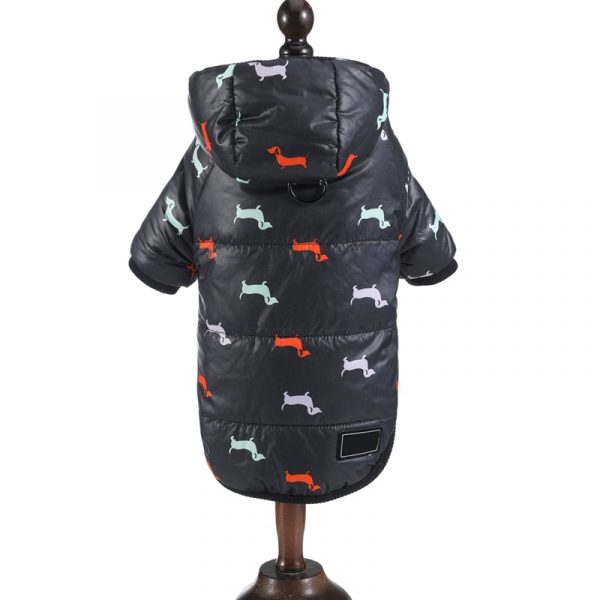 Autumn Winter Clothes For Dogs Dachshund Printed Cotton Down Jacket With Leash Ring Thicken Hoodie For Small Medium Dogs Puppy