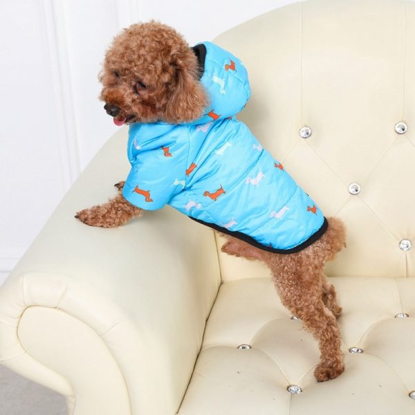 Autumn Winter Clothes For Dogs Dachshund Printed Cotton Down Jacket With Leash Ring Thicken Hoodie For Small Medium Dogs Puppy