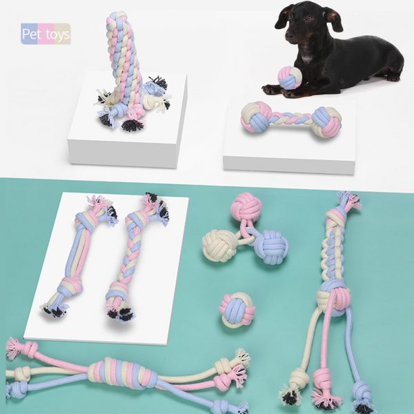 1pc Pets Dogs Pet Toys Cotton Rope Supplies Pet Dog Puppy Cotton Chew Knot Toy Durable Braided Bone Rope Funny Tool