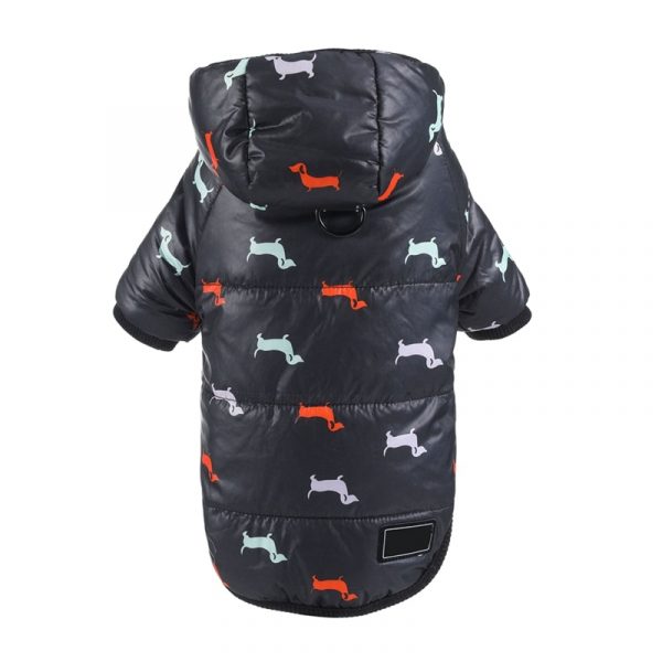 Autumn Winter Clothes For Dogs Dachshund Printed Cotton Down Jacket With Leash Ring Thicken Hoodie For Small Medium Dogs Puppy