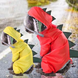 NEW Pet Dog raincoat waterproof Reflective Dinosaur Cosplay Breathable four legs Small Dog clothes Hooded Rain coat ropa perro