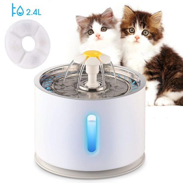 2.4L Automatic Pet Cat Water Fountain With LED Electric Mute Water Feeder USB Drinker Bowl Pet Drinking Fountain Dispenser