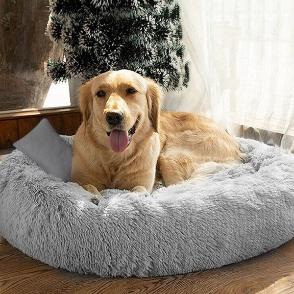 Round Long Plush Dog Beds for Large Dogs Pet Products Cushion Super Soft Fluffy Comfortable Cat Mat Supplies Accessories