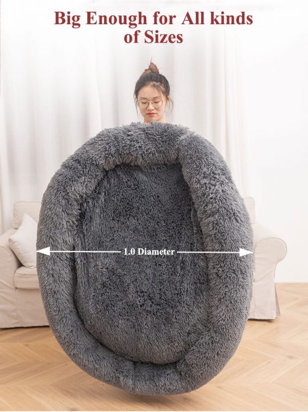 Round Long Plush Dog Beds for Large Dogs Pet Products Cushion Super Soft Fluffy Comfortable Cat Mat Supplies Accessories