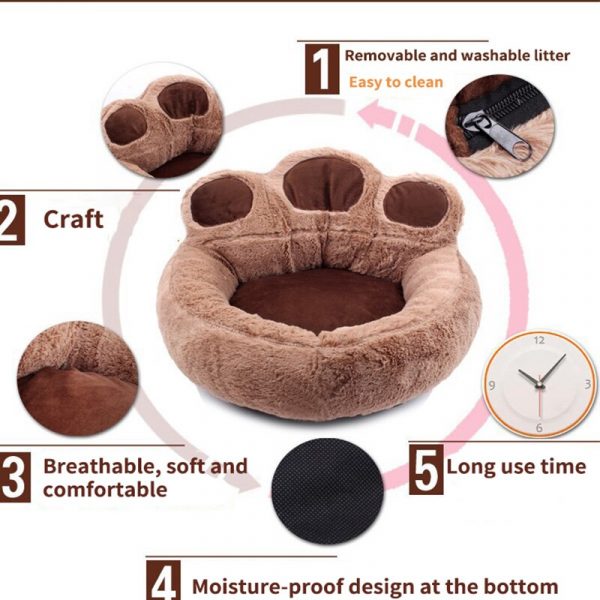 Pet Bed Dog Cat Velvet Cute House Bear Paw Shape Design Soft Warm Pet Nest for Small Medium Large Dogs Washable Bed Pet Supplies