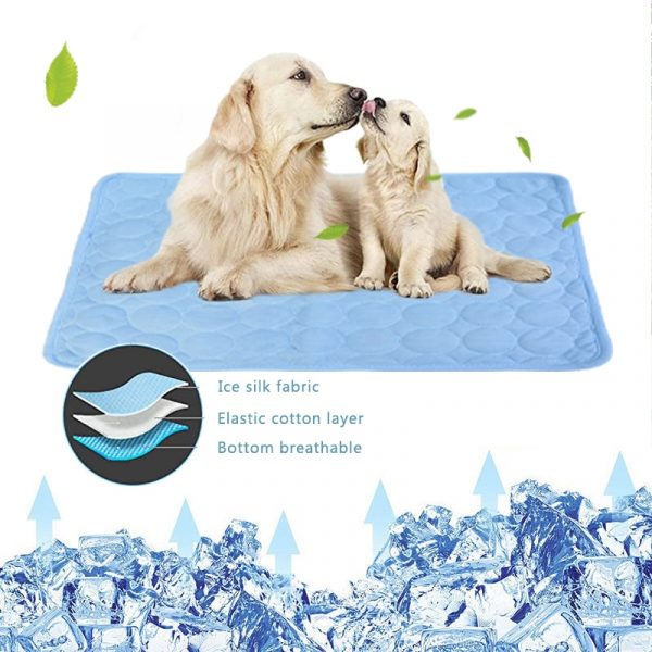 Pet Pad Summer Cooling Mat Dog Beds Mats Blue Pet Ice Pad Cool Cold Silk Moisture-Proof Cooler Mattress Cushion Puppy