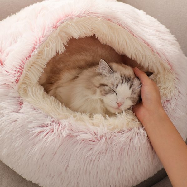 40/50cm Super Soft Cat Dog Bed Kennel Winter Warm Round Dog Puppy Sleeping Cushion Long Plush Pet Mat House