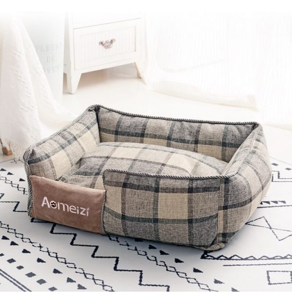 Washable Pet Dog Bed Removable Cat House Soft Sofa Mats Portable Puppy Cushion Dog Plaid Sleeping Beds For Dogs Pets Supplies