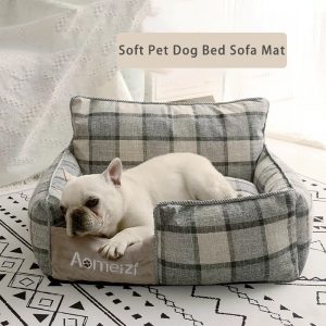 Washable Pet Dog Bed Removable Cat House Soft Sofa Mats Portable Puppy Cushion Dog Plaid Sleeping Beds For Dogs Pets Supplies