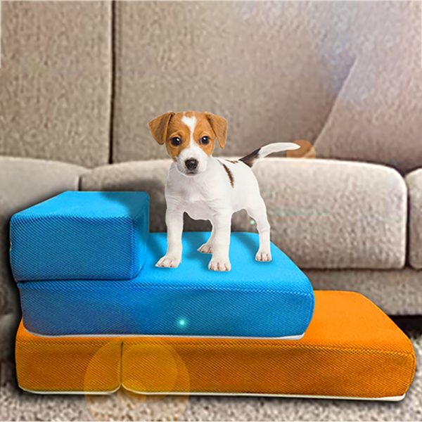 Breathable Mesh Foldable Pet Stairs Detachable Pet Bed Stairs Dog Ramp 2 Steps Ladder for Small Dogs Puppy Cat Bed Cushion Mat