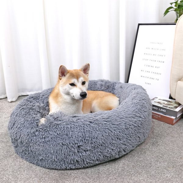 Round Long Plush Dog Beds for Large Dogs Pet Products Cushion Super Soft Fluffy Comfortable Cat Mat Supplies Accessories