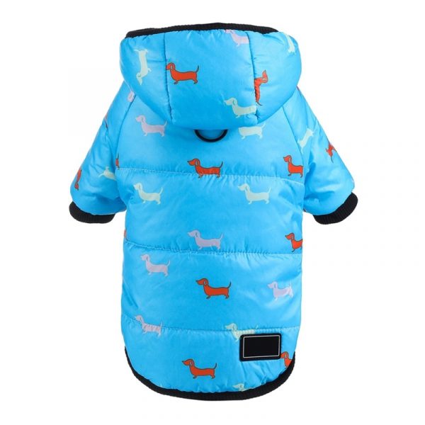 Autumn Winter Clothes For Dogs Dachshund Printed Cotton Down Jacket With Leash Ring Thicken Hoodie For Small Medium Dogs Puppy