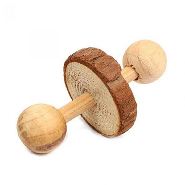 Cute Natural Wooden Rabbits Toys Pine Dumbells Unicycle Bell Roller Chew Toys for Guinea Pigs Rat Small Pet Molars Supplies