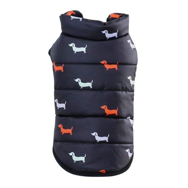 Autumn Winter Clothes For Dogs Dachshund Printed Cotton Down Jacket With Leash Ring Thicken Hoodie For Small Medium Dogs Puppy